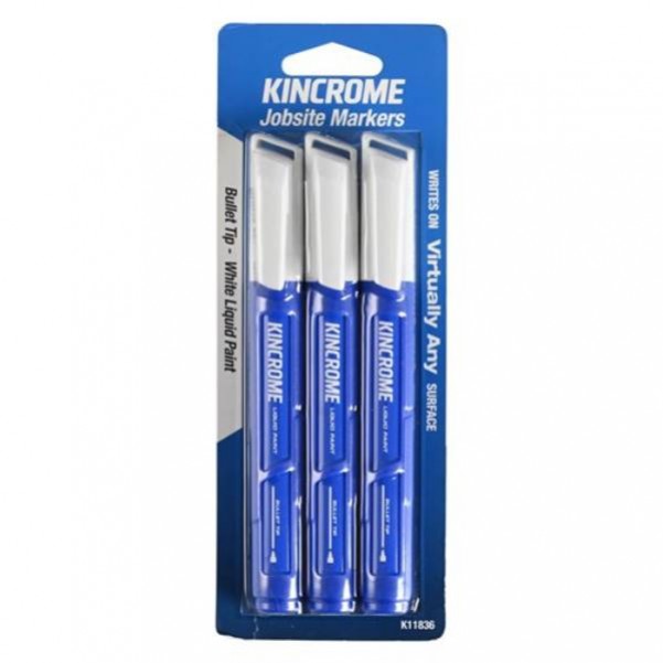 Kincrome K11836 - 3 Piece White Paint Marker Bullet Tip 